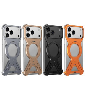 Luxury Hollow Aluminum Metal Frameless With Magnetic Ring Bracket Resistant Protective Case Cover For iPhone 17 Pro Max