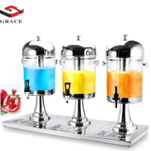 Catering Buffet Acrylic Juice Dispenser with stainless steel Stand and Cover - Triple