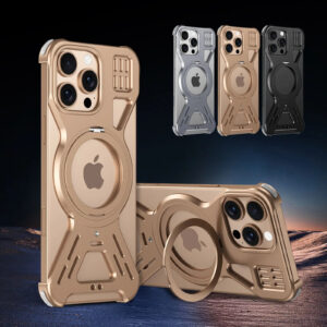 Luxury Hollow Aluminum Metal Frameless With Magnetic Ring Bracket Resistant Protective Case Cover For iPhone Series