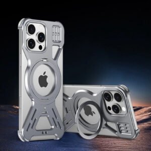 Luxury Hollow Aluminum Metal Frameless With Magnetic Ring Bracket Resistant Protective Case Cover For iPhone Series