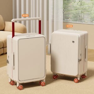 2 in 1 OEM High Quality Wide Handle Aluminum Trolley Rolling Spinner Wheels Luggage Suitcase Travelling Bags - Beige