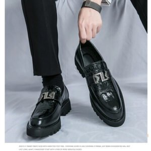 Classic Pointed Italian Casual Thick-soled Comfortable Anti-slip Fashionable Loafer Shoes - Black