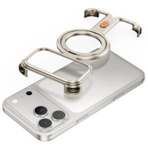 Oatsbasf Metal  Frameless with 360°Rotation Stand Magsafe Shockproof Bumper Case Cover For iPhone 17 Pro Max - Silver
