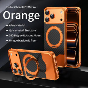 Luxury Premium Frameless Wireless Charging Magnetic Carbon Fiber Rotation Ring Stand Slim Protective Case Cover For iPhone 17 Pro Max