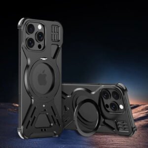 Luxury Hollow Aluminum Metal Frameless With Magnetic Ring Bracket Resistant Protective Case Cover For iPhone Series