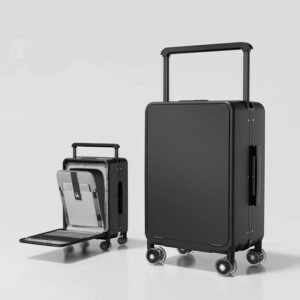 2 in 1 OEM High Quality Wide Handle Aluminum Trolley Rolling Spinner Wheels Luggage Suitcase Travelling Bags - Black