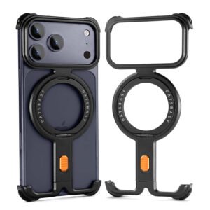 Oatsbasf Metal  Frameless with 360°Rotation Stand Magsafe Shockproof Bumper Case Cover For iPhone 17 Pro Max - Black