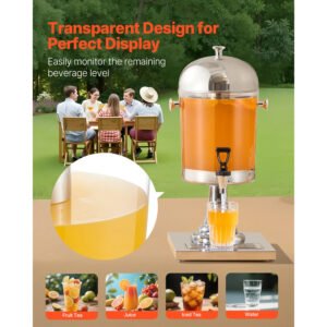 Catering Buffet Acrylic Juice Dispenser with stainless steel Stand and Cover - Single
