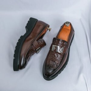 Classic Pointed Italian Casual Thick-soled Comfortable Anti-slip Fashionable Loafer Shoes - Coffee Brown