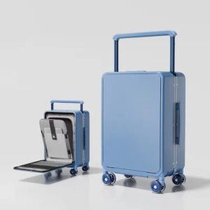2 in 1 OEM High Quality Wide Handle Aluminum Trolley Rolling Spinner Wheels Luggage Suitcase Travelling Bags - Blue