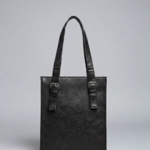 Grandz Lady Vintage Single Shoulder Tote Bag Cowhide Leather Large Bag - Black