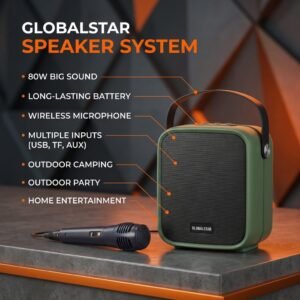 Globalstar SPEAKER SYSTEM GS-2102 / 80W Battery TF Card Aux input USB Microphone - Green