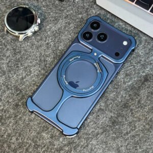 Luxury Premium Frameless Aluminum Metal Ring Magnetic Stand Protective Case Cover For iPhone 17 Pro Max - Dark Blue