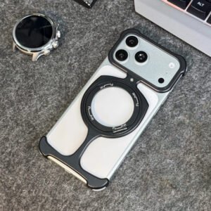 Luxury Premium Frameless Aluminum Metal Ring Magnetic Stand Protective Case Cover For iPhone 17 Pro Max - Black
