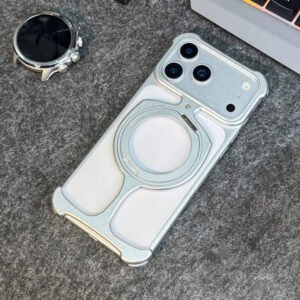 Luxury Premium Frameless Aluminum Metal Ring Magnetic Stand Protective Case Cover For iPhone 17 Pro Max - Silver