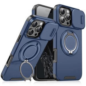 Luxury Premium Armor Rotating Flip Full Lens Protection Stand  Case Cover For iPhone Series - iPhone 13 Pro Max, Blue
