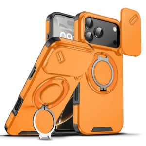 Luxury Premium Armor Rotating Flip Full Lens Protection Stand  Case Cover For iPhone 17 Pro Max - Orange