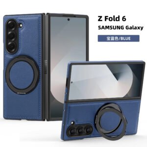 Luxury Premium Pu Leather Ring Bracket Magsafe Wireless Charging Case Cover For Samsung Z Fold Series