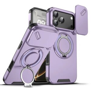Luxury Premium Armor Rotating Flip Full Lens Protection Stand  Case Cover For iPhone 17 Pro Max - Purple