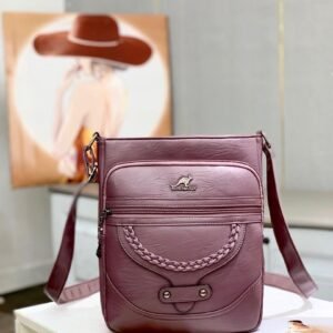 Luxury Premium Vintage Soft Leather Flap Shoulder Ladies Hand Bag - Light Purple