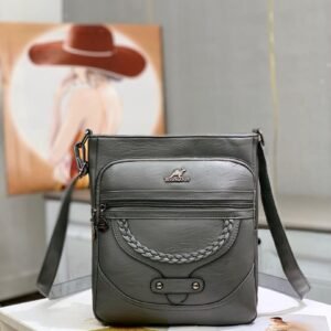 Luxury Premium Vintage Soft Leather Flap Shoulder Ladies Hand Bag - Grey