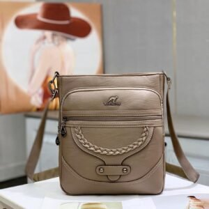 Luxury Premium Vintage Soft Leather Flap Shoulder Ladies Hand Bag - Khaki