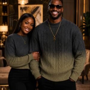 Legacy Collection Premium Ombre Cable Knit Unisex Sweater - Olive Gradient