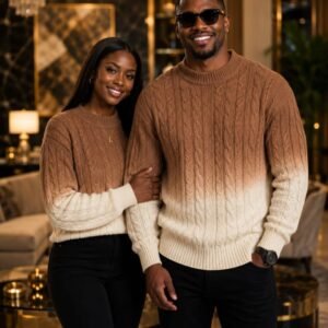 Legacy Collection Premium Ombre Cable Knit Unisex Sweater - Sienna & Cream