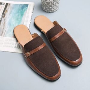 Luxury Premium High Quality Italian Non-slip Outdoor Half Mules Shoes for Men - Coffee Brown