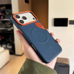 Luxury Premium Faux Design Magnetic with Heat Dissipation Case Cover  for iPhone 17 Pro Max - Blue