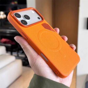 Luxury Premium Faux Design Magnetic with Heat Dissipation Case Cover  for iPhone 17 Pro Max - Orange