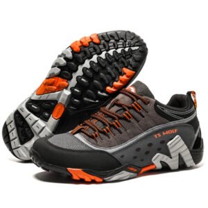 High Quality Unisex Waterproof Anti-Slip Leather Hiking Outdoor Casual Hiking Shoes - Orange Gray