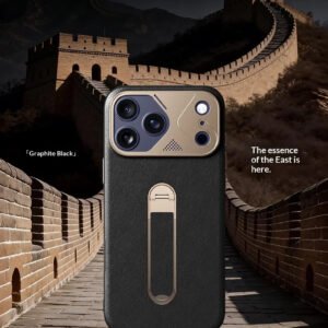 Luxury Premium High Quality Leather Stand Phone Case Cover For iPhone 17 Pro Max - Black