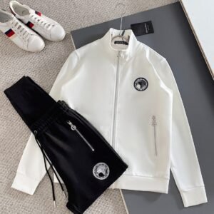 2 in 1 High Quality Casual Breathable Soft Fabric Diamond Tracksuit - White Black