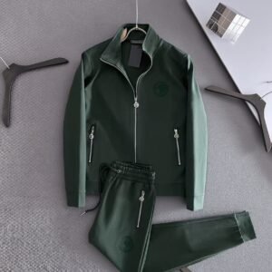 2 in 1 High Quality Casual Breathable Soft Fabric Diamond Tracksuit - Dark Green