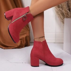 Anti-slip Zipper High Heels Comfortable Designer Ankle Boots - Red