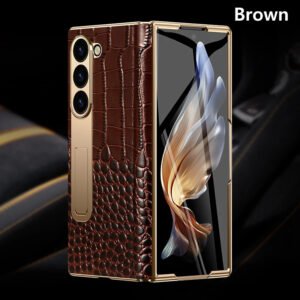 Luxury Premium Electroplated Hinge Nappa Pattern Protective Case Cover For Samsung Z Fold Series