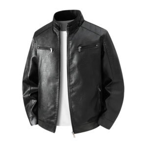 Slim Fit Fashion Streetwear Casual Blazer Leather jacket - Black