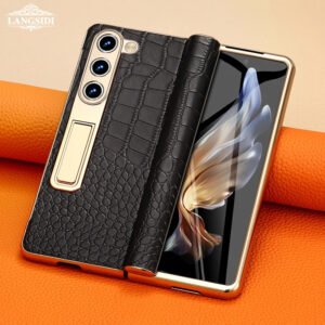 Luxury Premium Electroplated Hinge Nappa Pattern Protective Case Cover For Samsung Z Fold Series