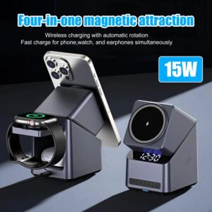 3 in 1 Aluminum alloy 15W iron hide magnetic wireless charger