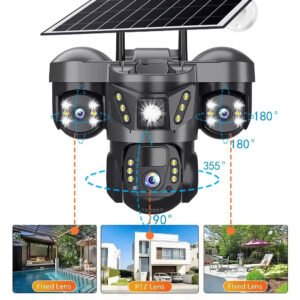 V380 pro 4G Triple Lens Dual Panel Solar-Powered Security system CCTV Camera