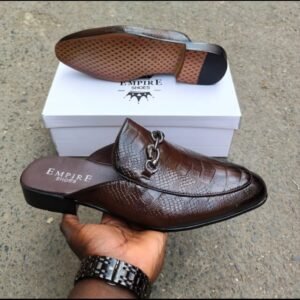 Men's casual backless leather loafers Mules shoes - Coffee Brown