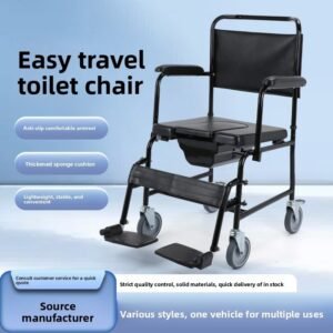Black Steel Adjustable Folding Commode Chair with Wheels